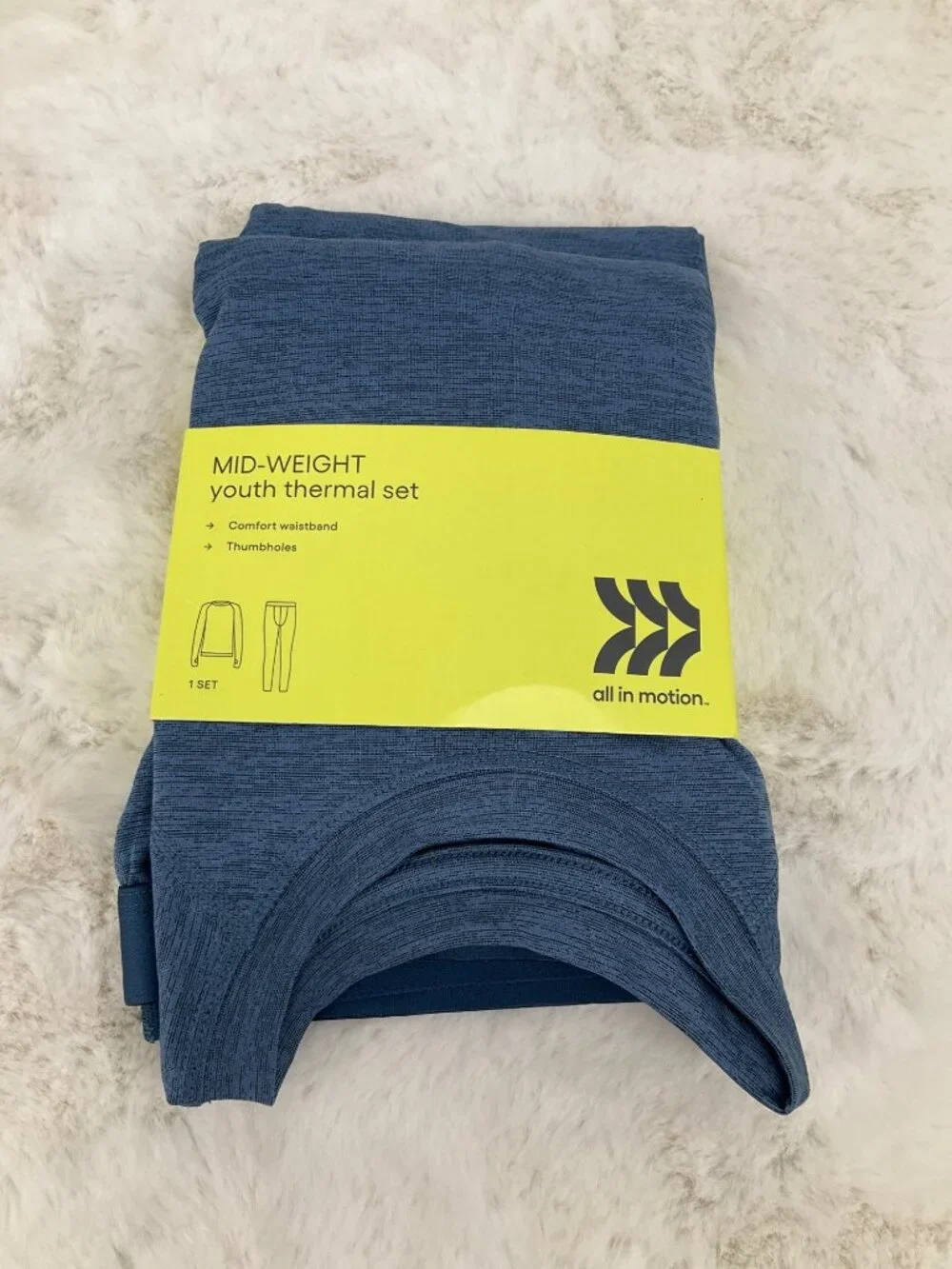 All in Motion Large 10-12 Mid-weight Youth Thermal Underwear Set Blue NEW